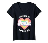 Femme Quelqu'un en Inde m'aime Fier Inde Indienne T-Shirt avec Col en V