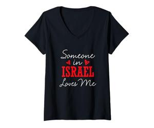 Femme Quelqu'un en Israël m'aime Couple Relation T-Shirt avec Col en V
