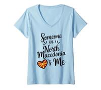 Femme Quelqu'un en Macédoine du Nord M'aime Longue Distance T-Shirt avec Col en V