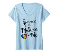 Femme Quelqu'un en Moldavie M'aime Drapeau De Moldavie Cœur T-Shirt avec Col en V