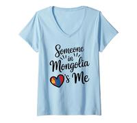 Femme Quelqu'un en Mongolie M'aime Symbole du Drapeau du Coeur T-Shirt avec Col en V
