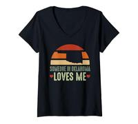 Femme Quelqu'un en Oklahoma m'aime Retro Vintage State T-Shirt avec Col en V