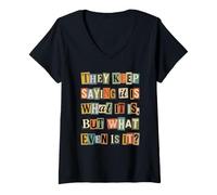 Femme Qu'est-ce Que C'est même Une Demande de rançon ? Texte de Collage T-Shirt avec Col en V