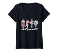 Femme Qu'est-ce Que Crackin'? Nutcracker Squad Fun Christmas Ballet Meme T-Shirt avec Col en V