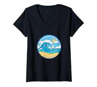 Femme Qu'est-ce Que l'océan a Dit à Beach It Waves Funny Dad Joke Pun T-Shirt avec Col en V
