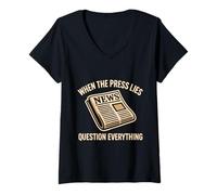 Femme Question Médias Protestation Politique Résister à la pensée Critique T-Shirt avec Col en V