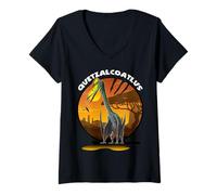Femme Quetzalcoatlus Motif préhistorique avec Fond T-Shirt avec Col en V