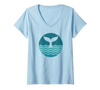 Femme Queue de Baleine rétro, Vagues de l'océan, Graphique, Vie Marine, Amoureux de la mer T-Shirt avec Col en V