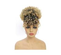 Femme Queue de cheval synthétique courte, bouclée et crépue, avec cordon de serrage et frange, chignon afro à clipser Facile à utiliser(1BT27)