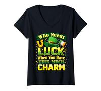 Femme Qui a Besoin de Chance Quand on a Autant de Charme pour la Saint-Patrick T-Shirt avec Col en V