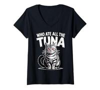Femme Qui a mangé Tout Le Thon Angry Cat Funny T-Shirt avec Col en V