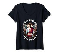 Femme Qui est-ce que Jésus rédigerait un sport chrétien de football fantastique drôle T-Shirt avec Col en V