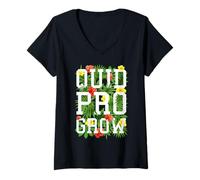 Femme Quid Pro Grow Jardinière Texte Floral Fleurs de Jardin printanier T-Shirt avec Col en V