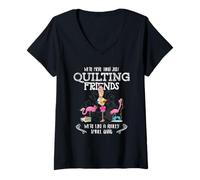 Femme Quilter Gift - Were More Than Just Quilting Friends Flamingo T-Shirt avec Col en V