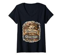 Femme Quilting is My Quiet Time Chat Patchwork T-Shirt avec Col en V