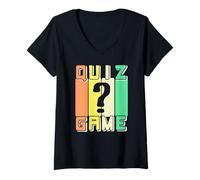 Femme Quiz Couleurs Rétro Fan de Questions Logique T-Shirt avec Col en V