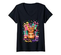 Femme Quokka Gâteaux Confettis Anniversaire Fête Quokkas T-Shirt avec Col en V