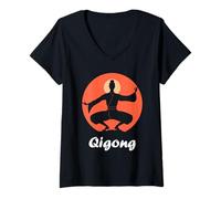 Femme Quote Sport Minimalist Relaxation qi Gong Simple Qigong T-Shirt avec Col en V