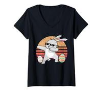 Femme Rabbit Dabbing Too Hip to Hop Bunny Funny Easter Day T-Shirt avec Col en V