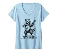 Femme Rabid Bluegrass Fan Raccoon Banjo Player Retro T-Shirt avec Col en V