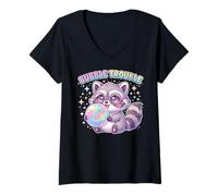 Femme Raccoon Blowing Bubble Chewing Gum Bubble Trouble, Raccoon T-Shirt avec Col en V