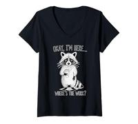 Femme Raccoon Coffee Lover Where is The Work Funny T-Shirt avec Col en V