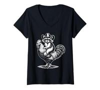 Femme Raccoon Cowboy Cowgirl Coq Western Rodeo Howdy Vintage T-Shirt avec Col en V