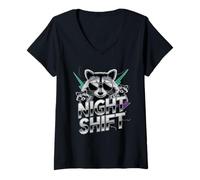 Femme Raccoon Funny Late Night Worker T-Shirt avec Col en V