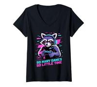 Femme Raccoon Gaming So Many Games So Little Time T-Shirt avec Col en V