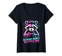 Femme Raccoon Gaming So Many Games So Little Time T-Shirt avec Col en V