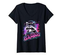 Femme Raccoon Gaming Sorry I Can't Hear You I'm Gaming T-Shirt avec Col en V