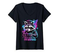 Femme Raccoon Gaming Sorry I Can't Hear You I'm Gaming T-Shirt avec Col en V