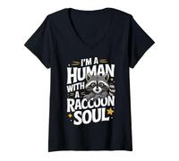 Femme Raccoon I'm A Human with A Raton Laveur Soul Animals T-Shirt avec Col en V