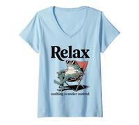 Femme Raccoon Relax Nothing is Under Control Citation T-Shirt avec Col en V