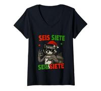 Femme Raccoon Six Sept Noël 67 Meme Fun T-Shirt avec Col en V