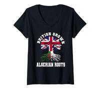Femme Racines algériennes cultivées en Grande-Bretagne Patrimoine algérien Britannique T-Shirt avec Col en V