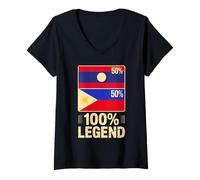 Femme Racines Laotiennes Philippines Laos Philippines 100% Légende T-Shirt avec Col en V