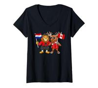 Femme Racines néerlandaises Canadien Drapeau Pays-Bas Canada T-Shirt avec Col en V