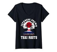 Femme Racines thaïlandaises cultivées au Japon Patrimoine thaïlandais T-Shirt avec Col en V
