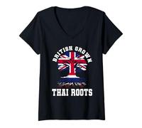 Femme Racines thaïlandaises cultivées en Grande-Bretagne | Patrimoine de la Thaïlande Britannique T-Shirt avec Col en V
