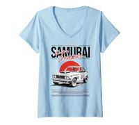 Femme Racing Samurai JDM Voiture Vintage Street Drift Japon T-Shirt avec Col en V