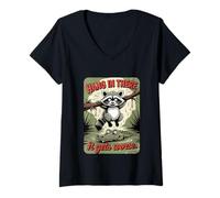 Femme Racoon, accroche-toi, ça devient pire, sarcastique T-Shirt avec Col en V