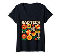 Femme Rad Tech Radiologie Floral Bohème Esprit Automnal T-Shirt avec Col en V