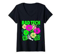 Femme Rad Tech Radiologie Floral Bohème Esprit Automnal T-Shirt avec Col en V