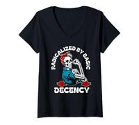 Femme Radicalisé par la décence de base Femmes défendent la démocratie féministe T-Shirt avec Col en V