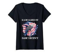 Femme Radicalized by Basic Decency Flag Pro Democracy Anti Fascism T-Shirt avec Col en V