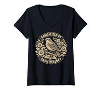 Femme Radicalized by Basic Decency Folk Art Emblem Apparel T-Shirt avec Col en V