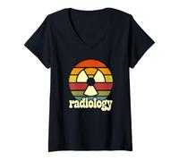 Femme Radiologie Rétro Vintage Sunset Radiation Symbole T-Shirt avec Col en V