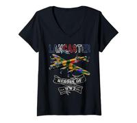 Femme RAF Avro Lancaster WW11 Bomber britannique T-Shirt avec Col en V
