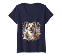 Femme Rafeiro do Alentejo Dog Summer Wildflowers Illustration T-Shirt avec Col en V